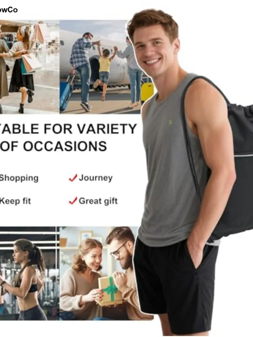 Drawstring Backpack Gym Bag Mesh Pockets String Bag Men Women Sports Travel